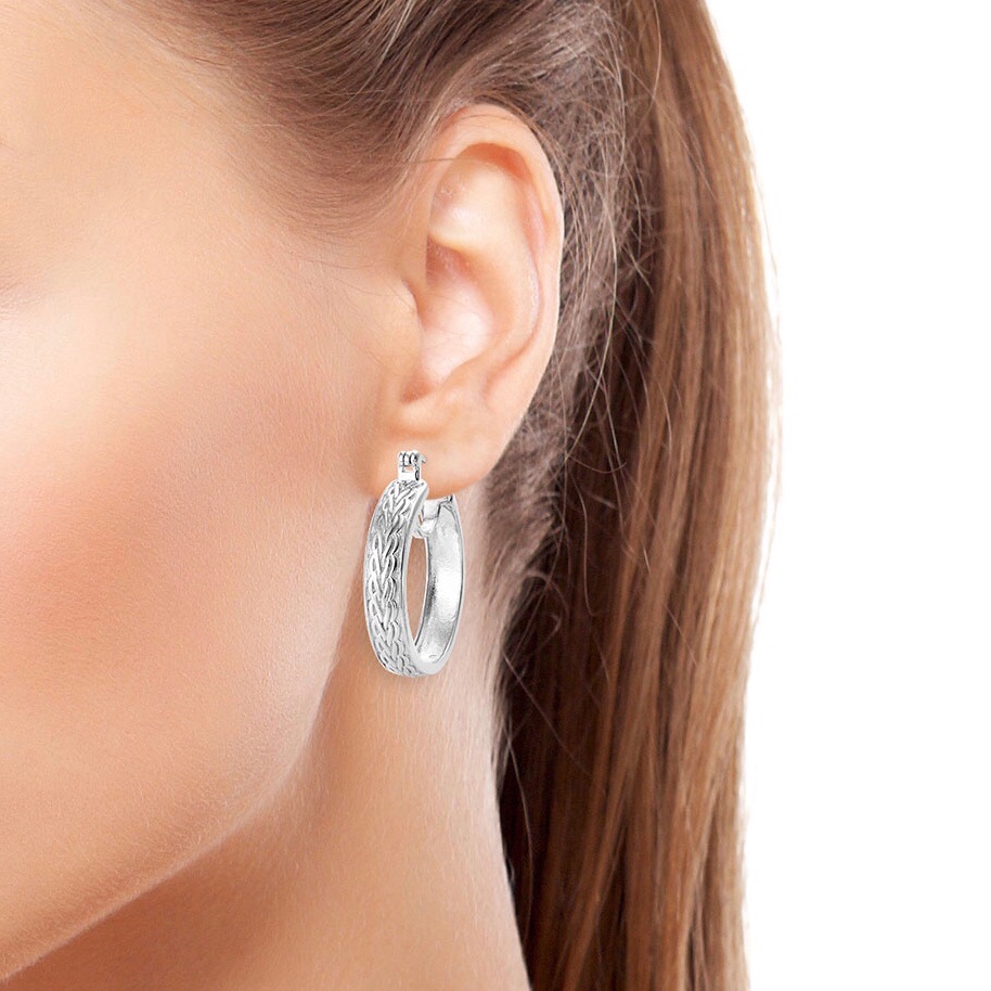 Karis Platinum Bonded Brass Textured Hoop Earrings 28$